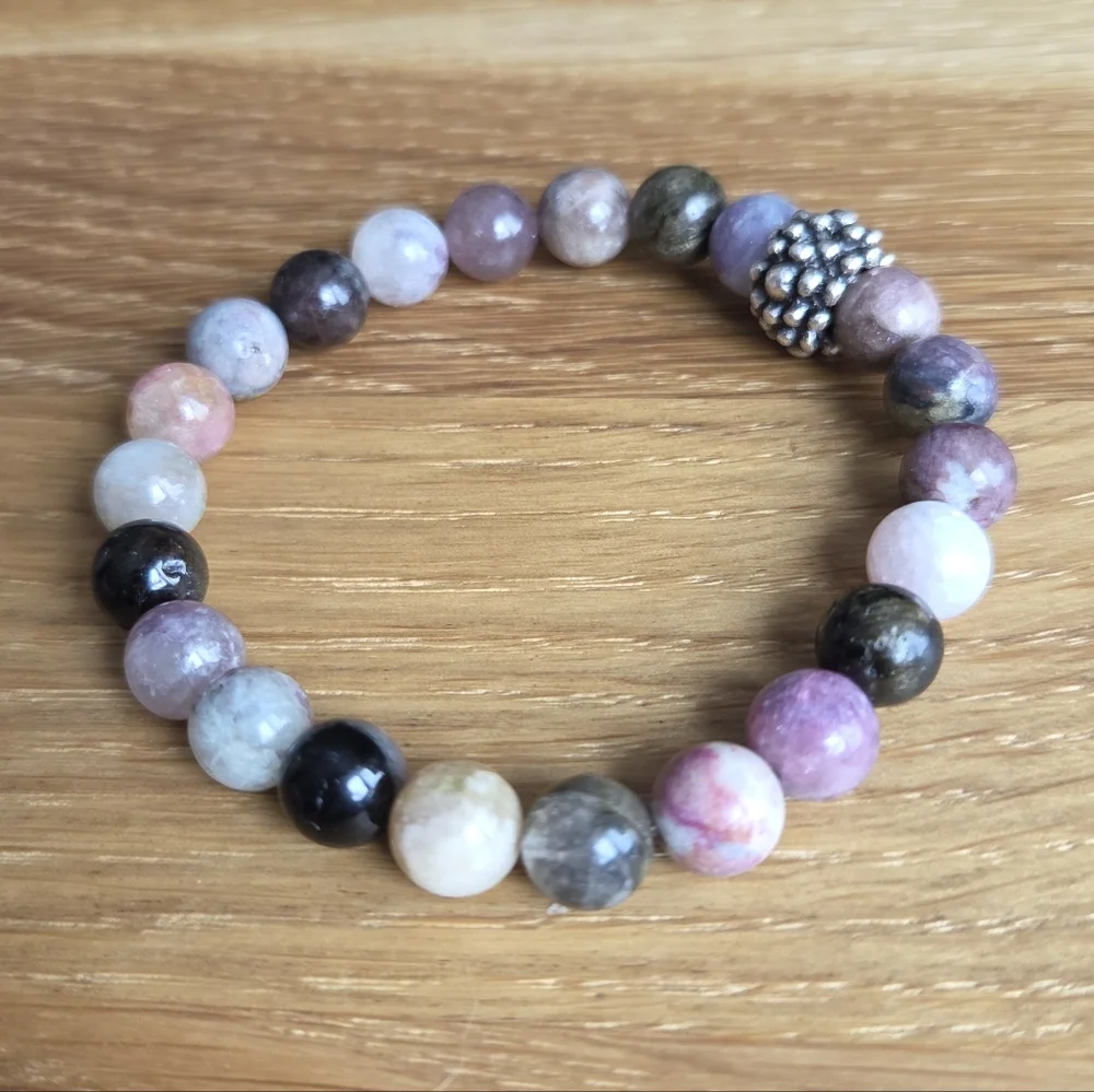 Pink & Purple Tourmaline Beads Stretch Bracelet, Handcrafted